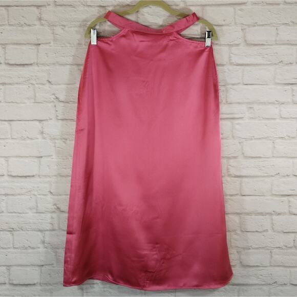 R WeWoreWhat Womens Hot Pink Satin Charmeuse Cut Out Waist Tie Midi Skirt NWT S - Picture 4 of 12